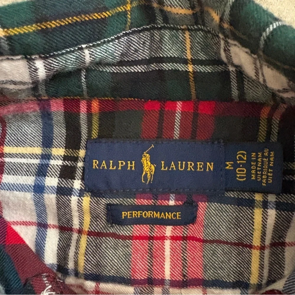 Ralph Lauren Flannel Shirt Boys Medium 10 12 Red and Green Plaid Patchwork